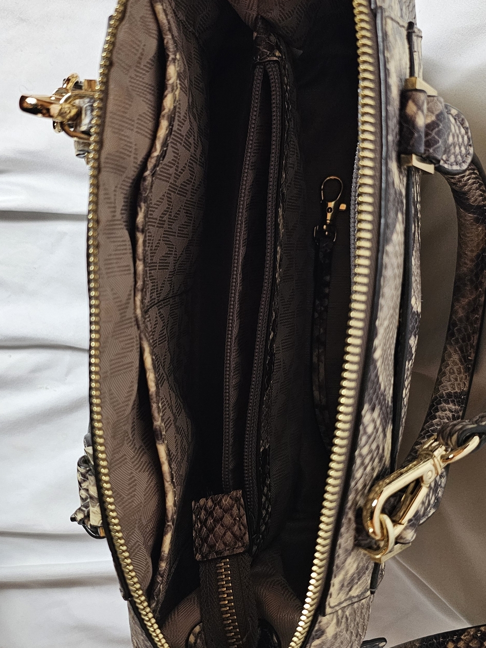 Michael Kors Beige Snake-Print Satchel with Gold Accent - Picture 7 of 8